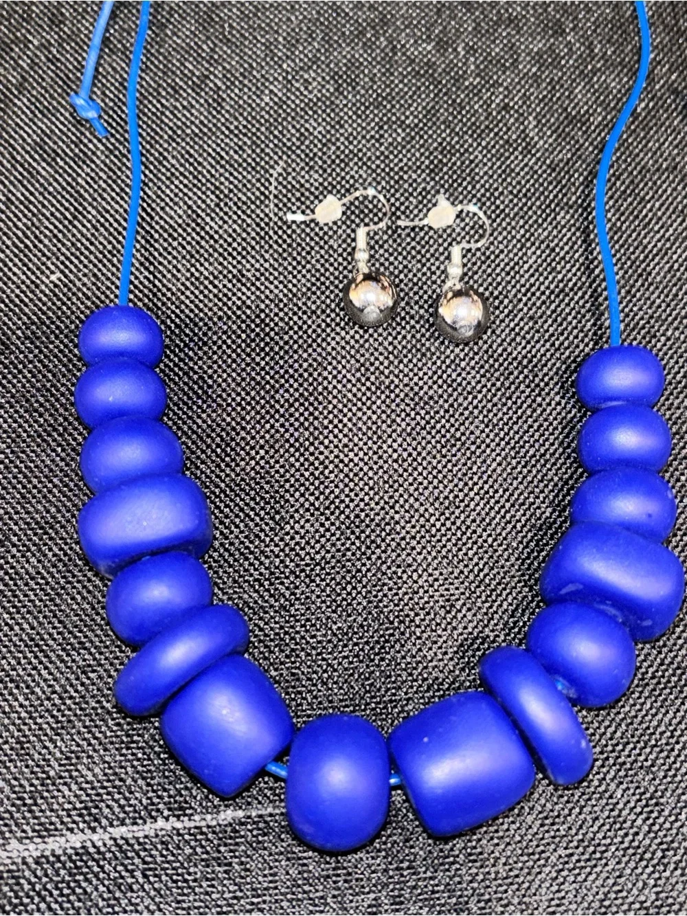 Bold Blue Beaded Statement Necklace with Matching Drop Earrings